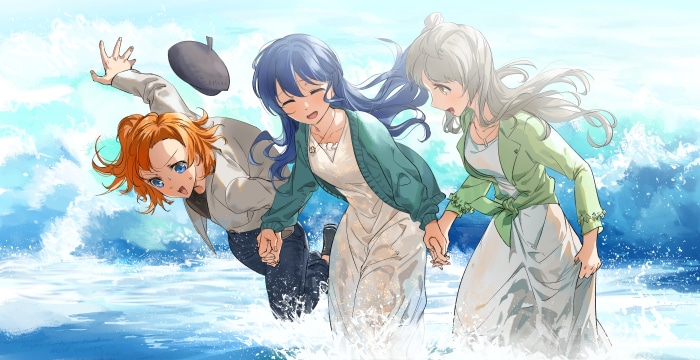 Honoka Kousaka, Kotori Minami, and Umi Sonoda from Love Live! in the ocean