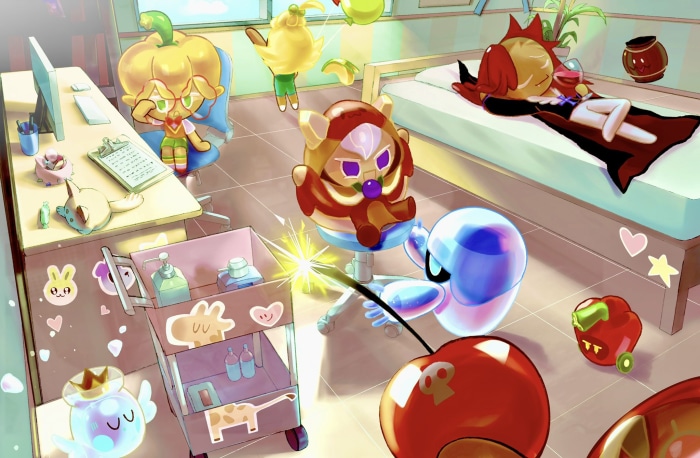 Pumpkin Cookie and friends in a hospital room