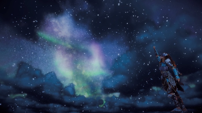 Aloy from Horizon Series reaching for the sky
