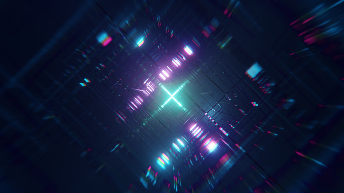 Abstract digital tunnel with neon lights