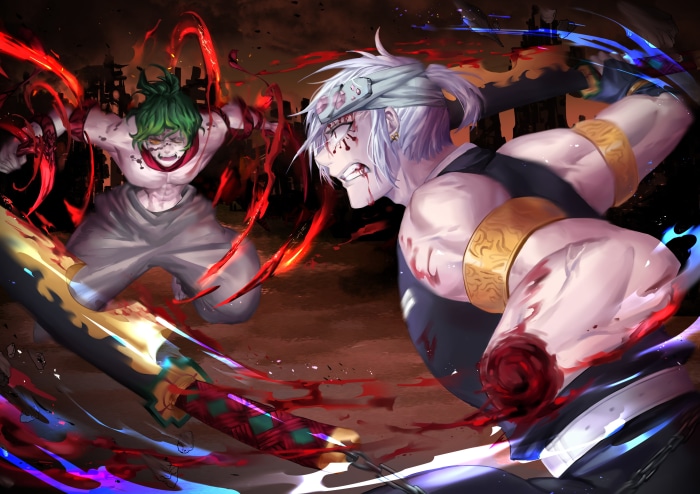 Tengen Uzui and Gyutaro from Demon Slayer