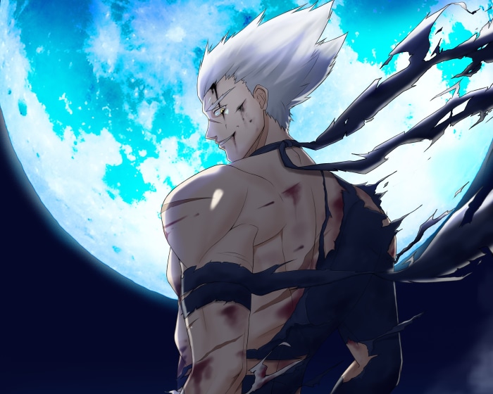 Garou from One-Punch Man under a blue moon