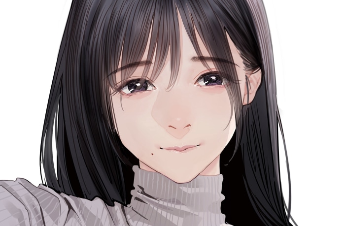 Girl with Black Hair Wearing a Turtleneck