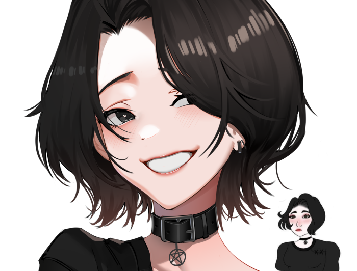 Girl with black short hair and choker