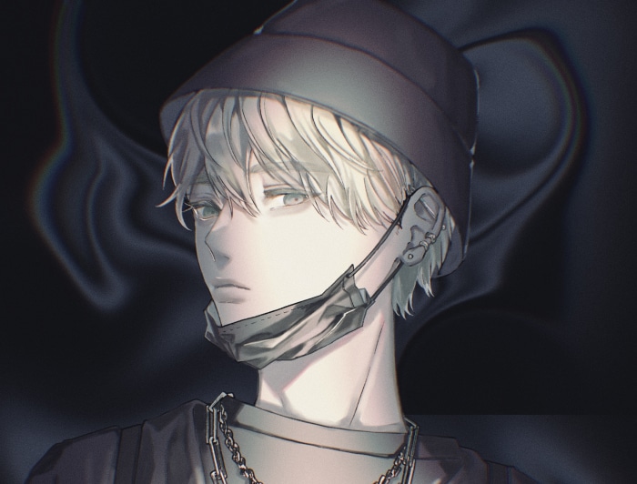 Anime boy wearing a beanie and mask