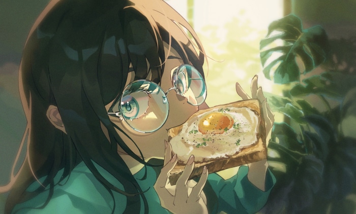 Girl eating toast with egg 4K