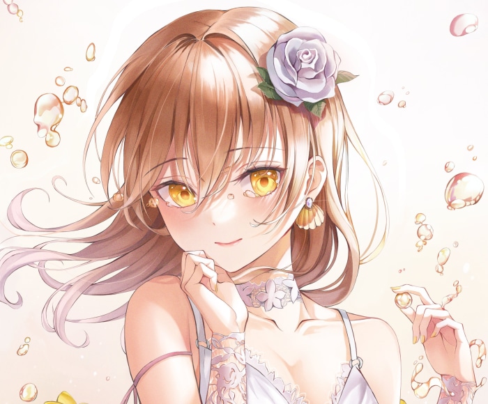 Girl with yellow eyes and brown hair