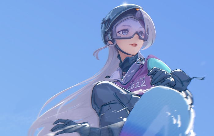 Girl in Snowboarding Gear with Beijing 2022 Logo