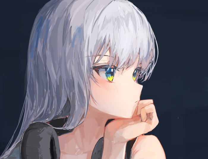 Girl with Grey Hair and Blue Eyes