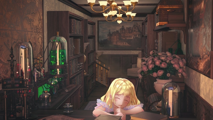 Girl in a study with scientific equipment
