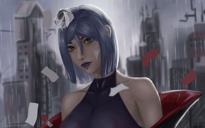 Konan from Naruto in the rain