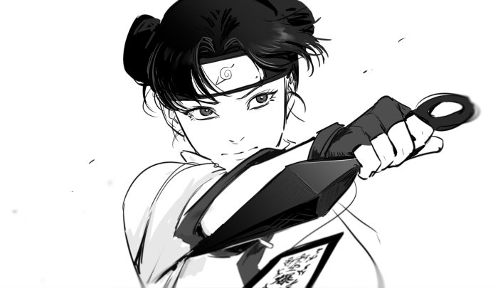 Tenten from Naruto holding a kunai