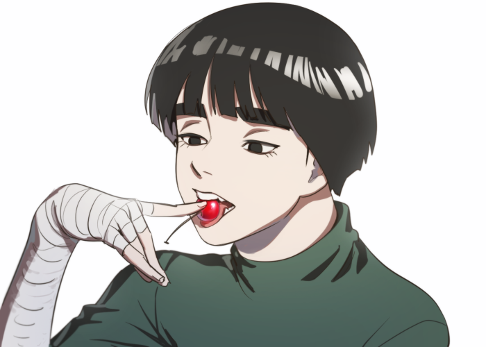Rock Lee from Naruto eating a cherry