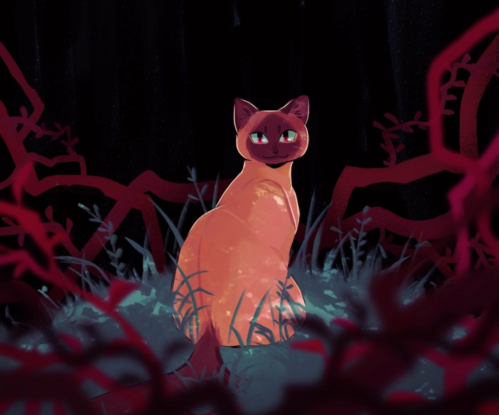 Cat in a dark forest