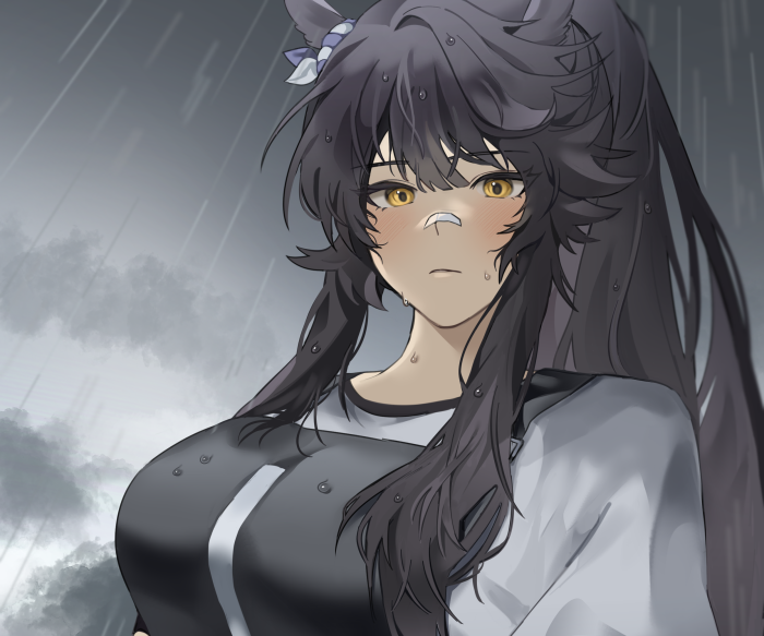 Narita Brian from Uma Musume: Pretty Derby in the rain