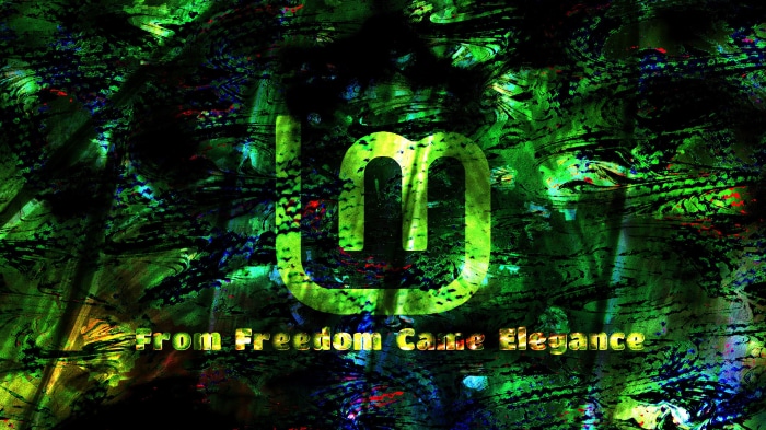 Linux Mint logo with text "From Freedom Came Elegance"