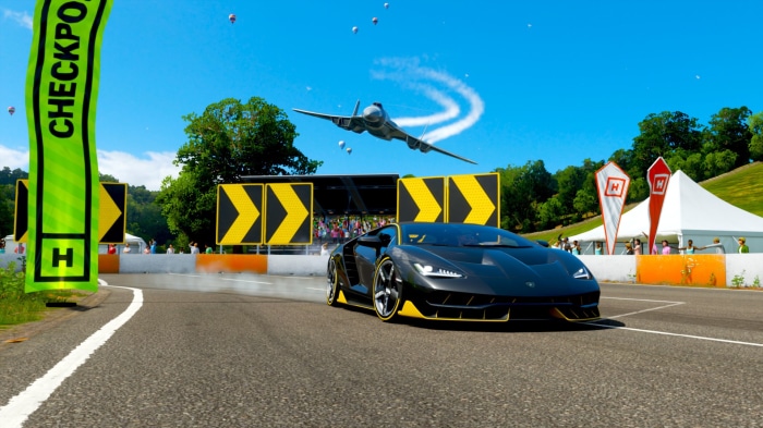 Lamborghini Centenario on a race track with a jet