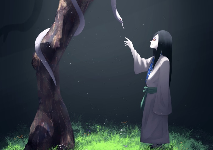 Orochimaru from Naruto with a snake