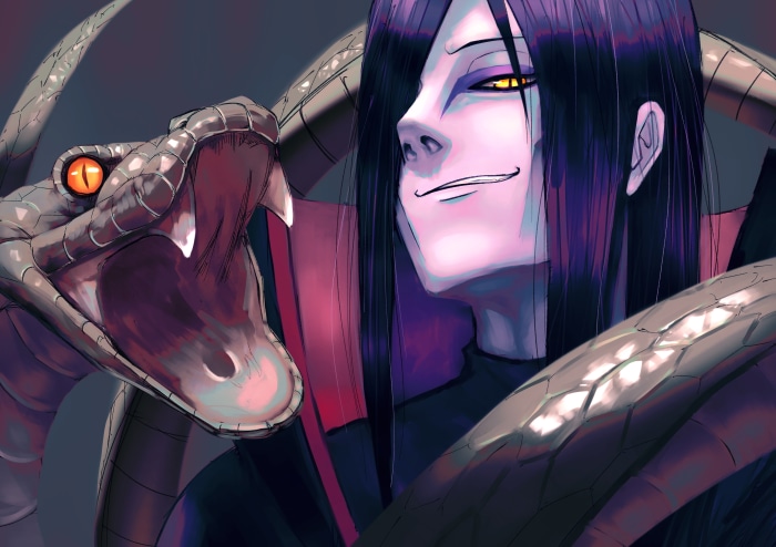 Orochimaru from Naruto with a snake