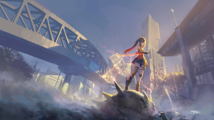 Girl with lightning powers in Punishing: Gray Raven 4K