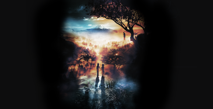 Aokigahara Forest Scene with Two Figures