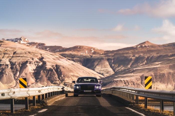 Bentley Flying Spur on a bridge in Iceland