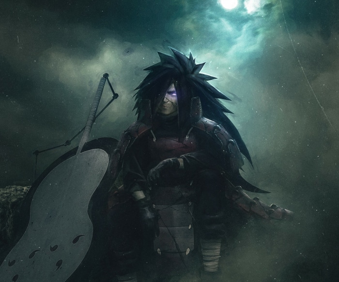 Madara Uchiha in a dark, moonlit night scene