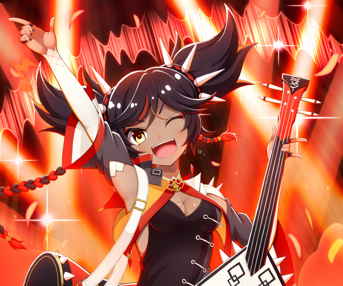 Xinyan from Genshin Impact playing a guitar
