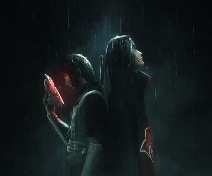 Itachi Uchiha from Naruto in the rain