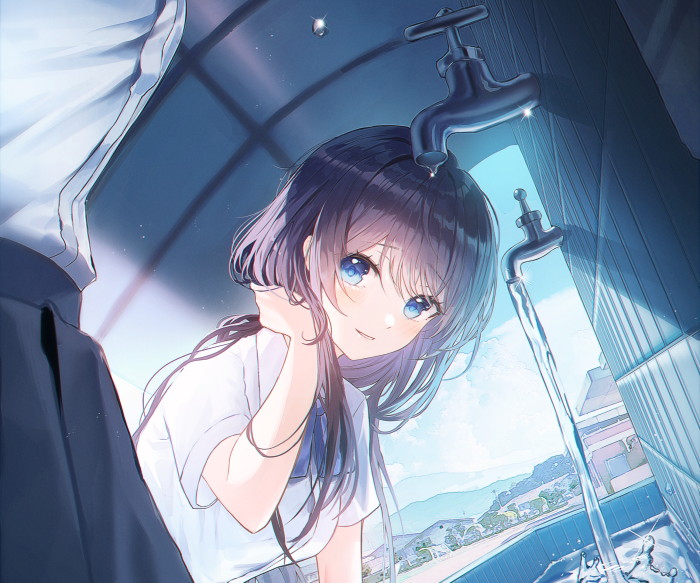 Girl by a water faucet