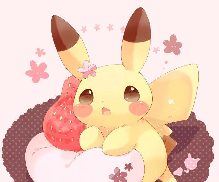 Pikachu with Strawberry and Flowers