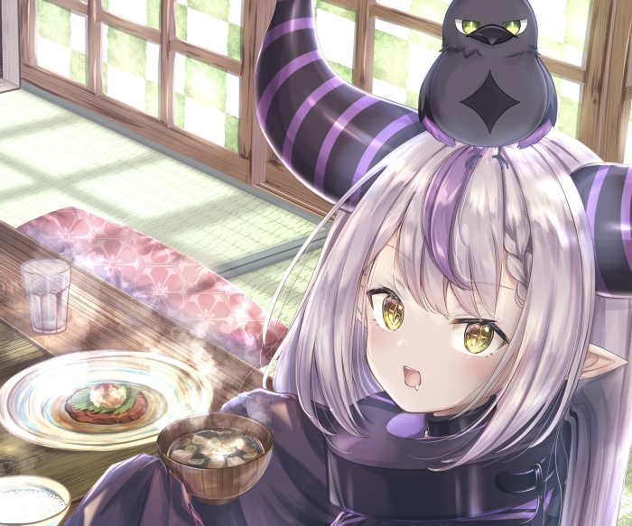 La+ Darknesss from Hololive eating breakfast