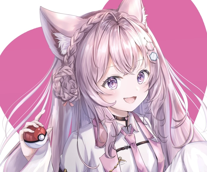 Hakui Koyori from Hololive holding a Pokeball