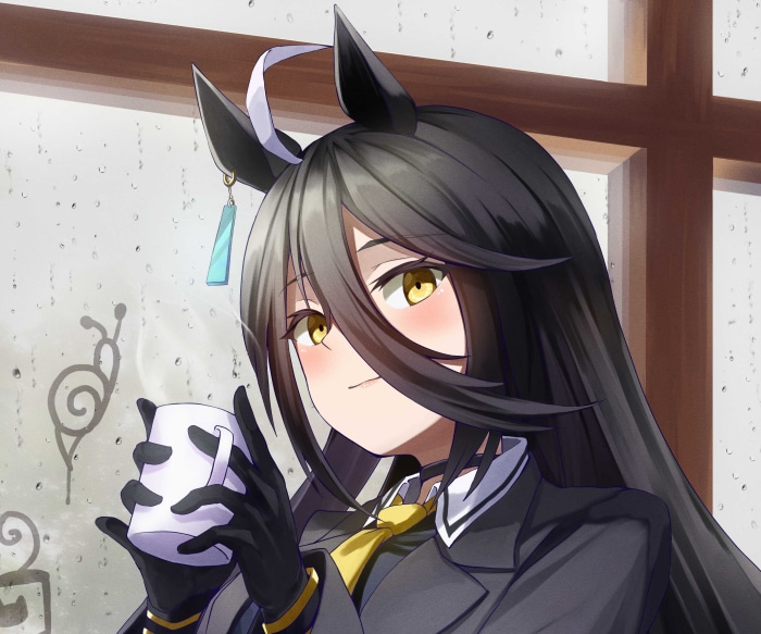 Manhattan Café from Uma Musume: Pretty Derby holding a mug