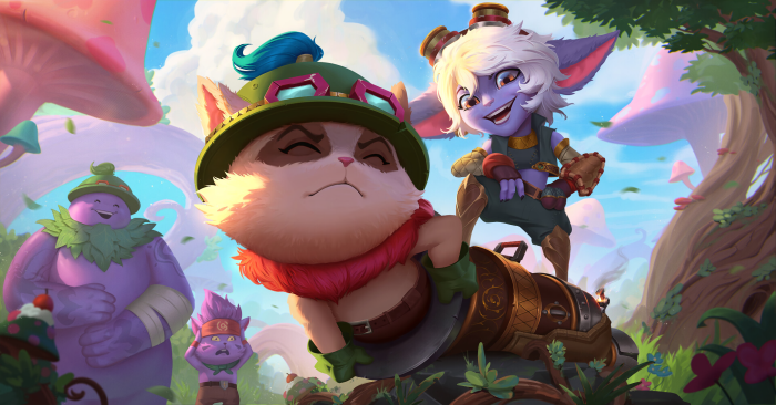 Tristana and Teemo from League of Legends with allies