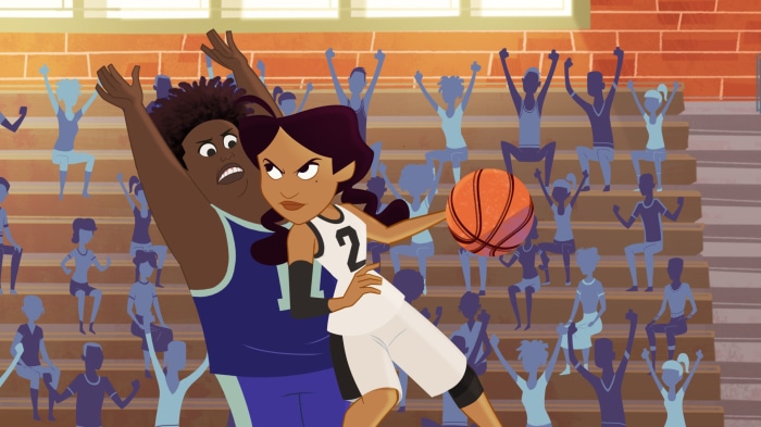 Penny Proud and Dijonay Jones playing basketball in The Proud Family: Louder And Prouder