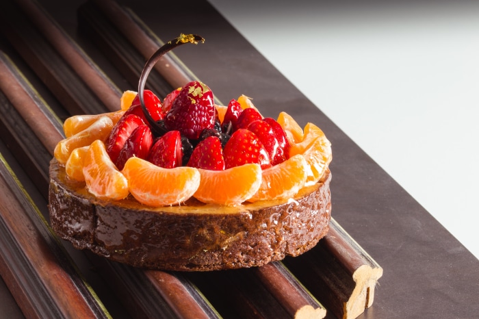 Fruit Tart with Chocolate Garnish