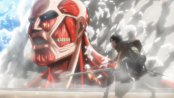 Eren Yeager and Colossal Titan from Attack on Titan