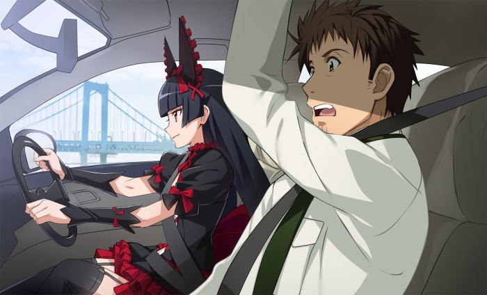 Rory Mercury and Yoji Itami driving a car