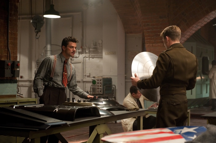 Howard Stark and Steve Rogers with Captain America's Shield
