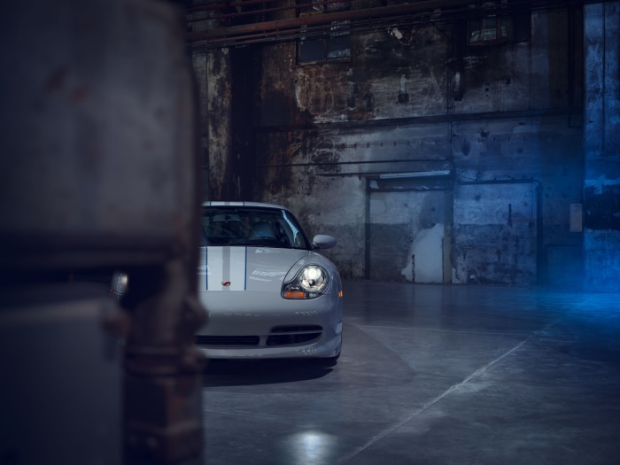 Porsche 911 Carrera in a warehouse