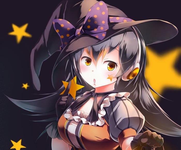Anime girl in witch costume with stars