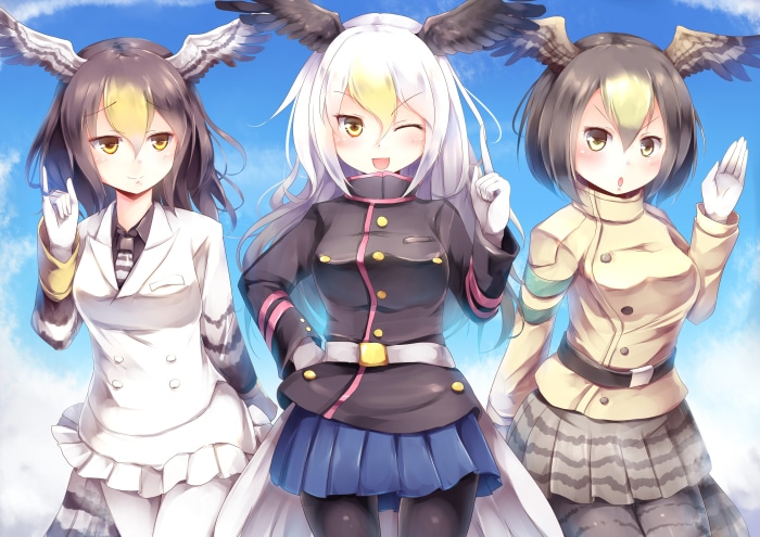 Three anthropomorphic birds from Kemono Friends