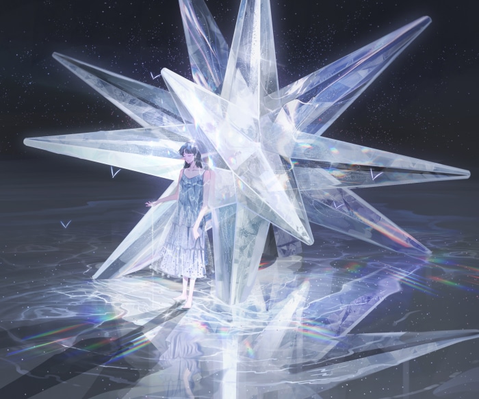 Girl standing by a large crystal star