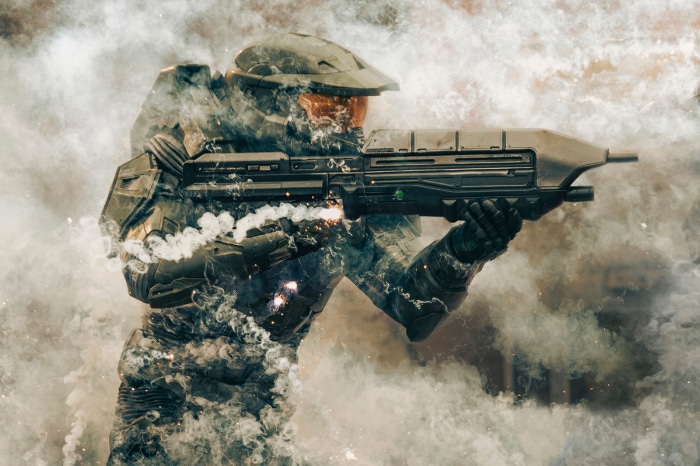 Master Chief from Halo in smoke