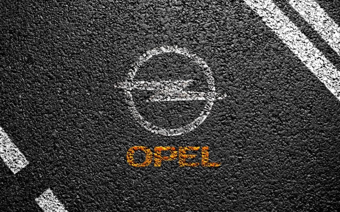 Opel logo on asphalt road