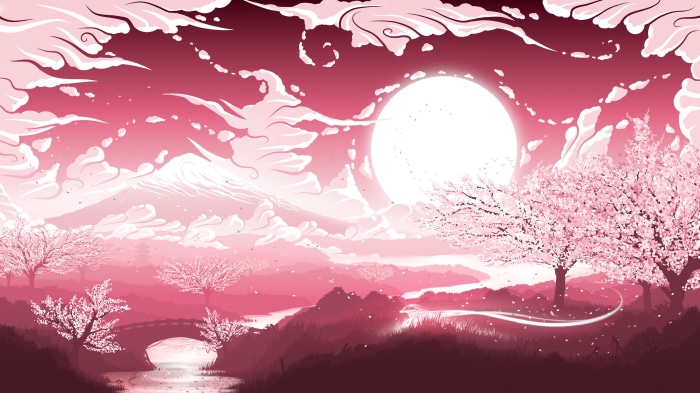 Fantasy Landscape 4K Cherry Blossom Sun