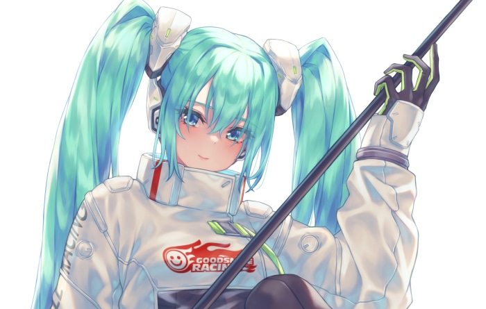 Hatsune Miku from Vocaloid in racing outfit