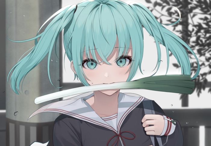 Hatsune Miku holding a leek