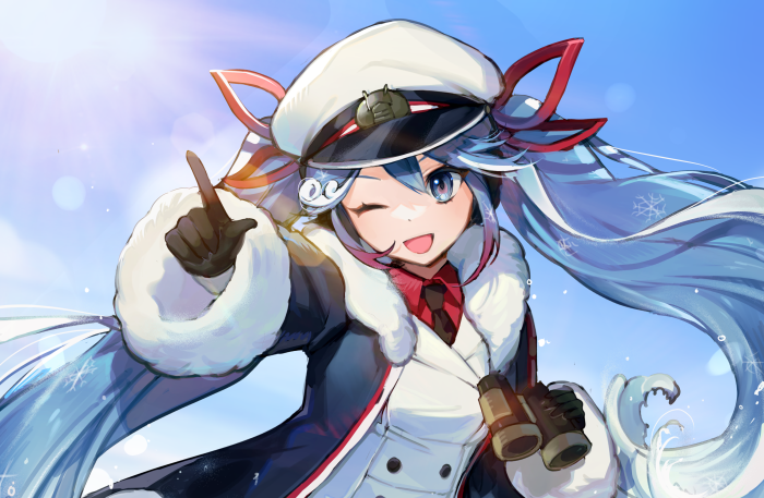 Hatsune Miku in winter naval uniform with binoculars